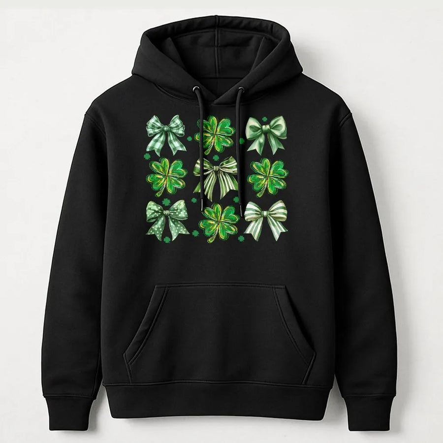 St. Patrick's Day Coquette Bow Hoodie | Lucky Shamrock Aesthetic Graphic | Premium Cotton Blend Sweatshirt | Cute Irish Gift For Her