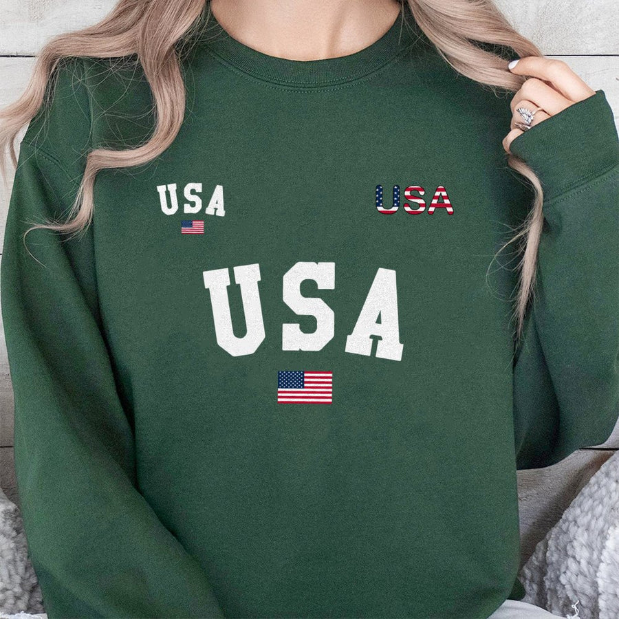 USA Flag Sweatshirt | Patriotic American Graphic Print | Unisex Cotton Blend Crewneck | Independence Day Holiday Gift for Men and Women