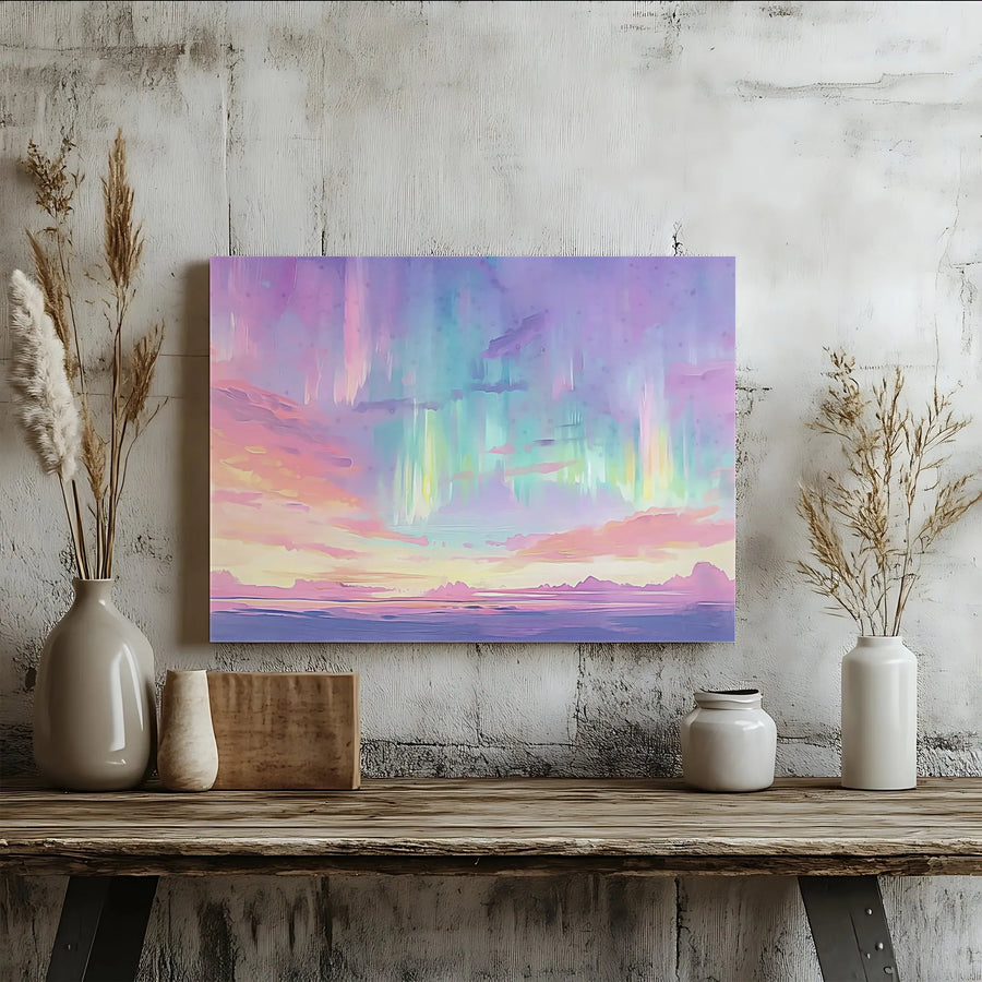 Pastel Northern Lights Canvas Print | Abstract Aurora Borealis Seascape Wall Art | Gallery-Quality 1.25" Profile | Modern Home Decor Gift
