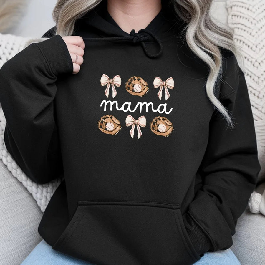 Baseball Mama Hoodie | Coquette Game Day Tee with Bows Graphic | Soft Comfort Colors Cotton | Baseball Season Gift for Sport Mom