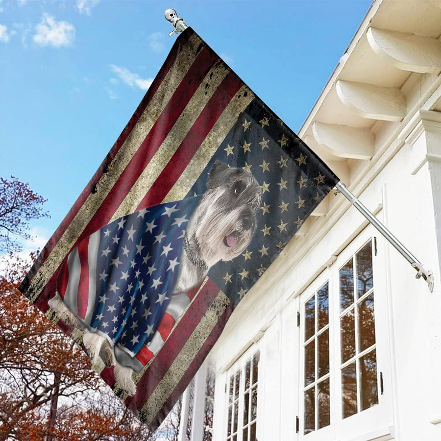 Schnauzer Garden Flag | Vintage American Flag Patriotic Dog Art | Premium Weather-Resistant Polyester | Gift for Schnauzer Lovers