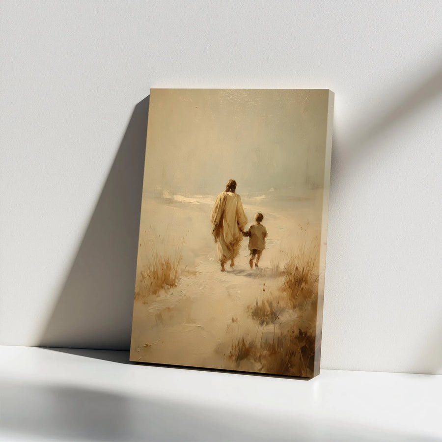 Jesus and Child Vertical Canvas | Vintage Oil Painting Style Art | Premium 1.25" Thick Gallery Wrap | Christian Home Decor Gift