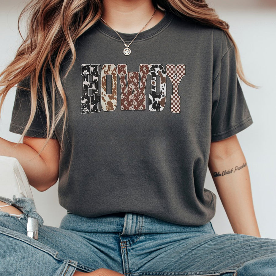 Howdy Western T-Shirt | Cowgirl Aesthetic Letter Graphic Print | 100% Premium Cotton Tee | Cute Trendy Fall Gift for Her