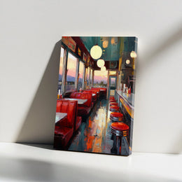 Vintage Diner Canvas Wall Art | American Roadside Painting | Premium Fade-Resistant Print | Retro Kitchen Decor Gift