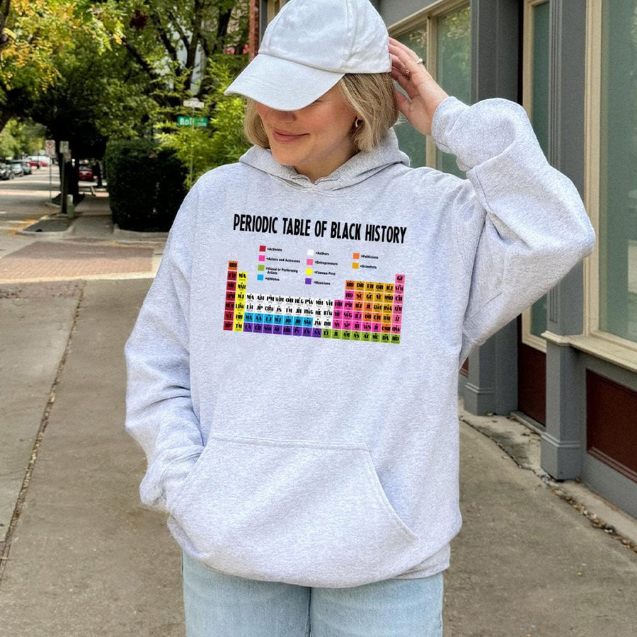Periodic Table Of Black History Hoodie | African American Heritage Graphic | Premium Cotton Blend Unisex Sweatshirt | Gift For History Lovers