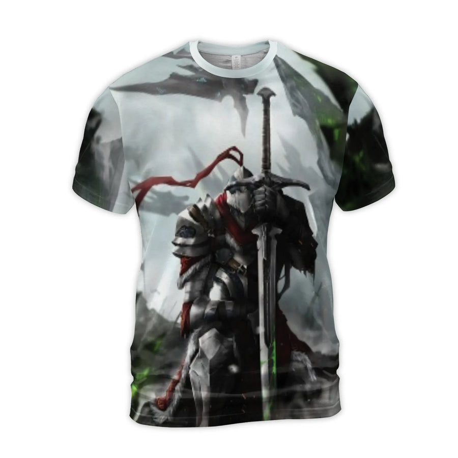 Kneeling Knight T-Shirt | Fantasy Warrior All-Over Print | Premium Polyester Blend | Epic Gaming Gift for Men
