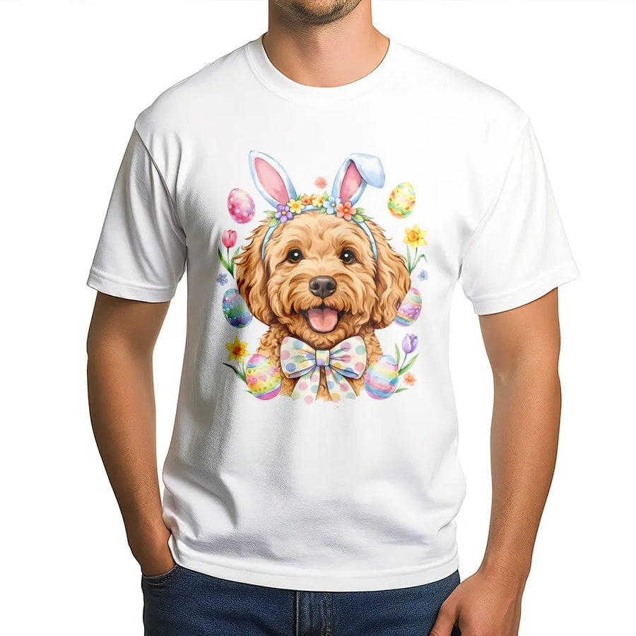 Easter Dog T-Shirt | Cute Goldendoodle Bunny Ears Graphic | 100% Premium Cotton Tee | Dog Mom Spring Gift Idea