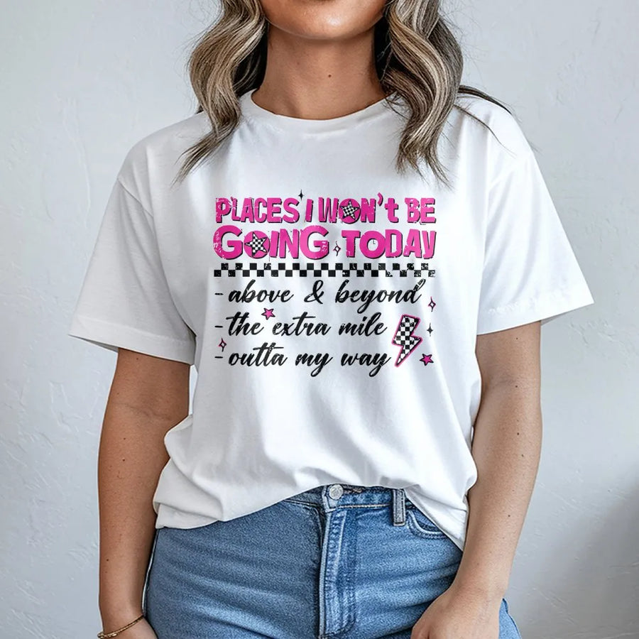 Funny Sarcastic T-Shirt | Retro Checkerboard 'Going Today' Quote | Premium Soft Cotton | Edgy Y2K Style Gift for Women
