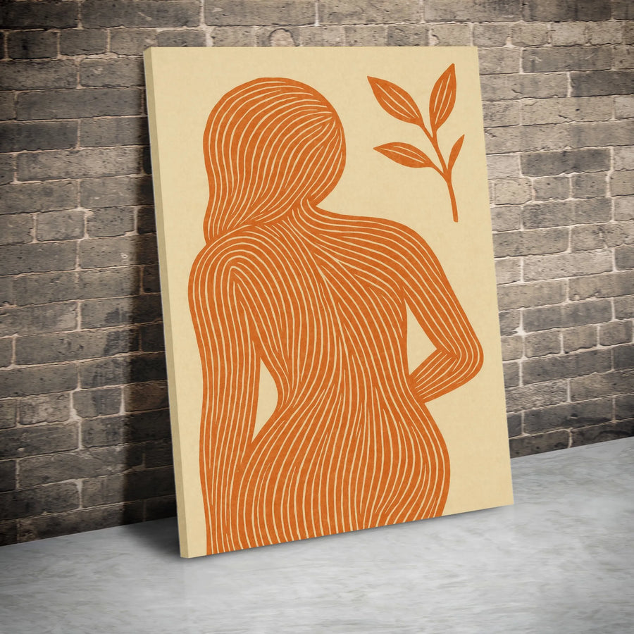 Abstract Woman Line Art Vertical Canvas | Boho Terracotta Figure Print | Premium Gallery Wrapped Canvas | Modern Home Decor Gift