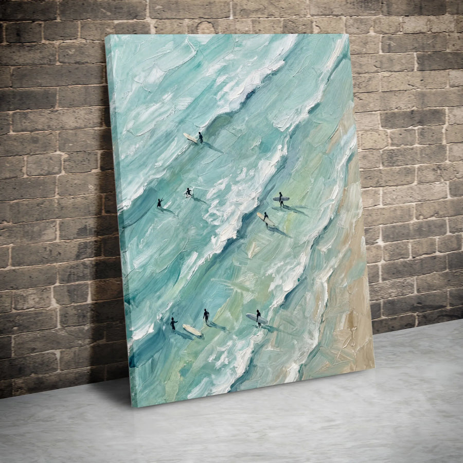 Abstract Ocean Waves Vertical Canvas | Textured Brushstroke Surfer Art | Premium 1.25" Thick Gallery Wrap | Coastal Home Decor Gift for Surfers