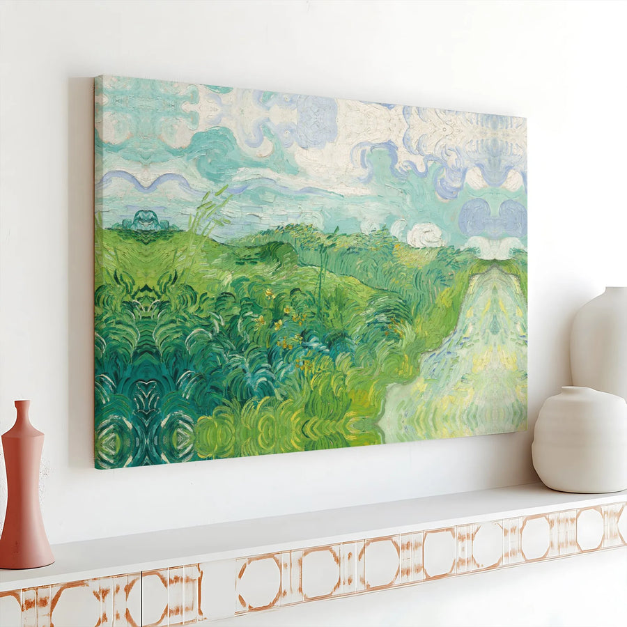 Van Gogh Style Landscape Canvas Wall Art | Mirrored Impressionist Wheatfield Print | Premium 1.25 Inch Gallery Wrap | Elegant Home Office Decor Gift