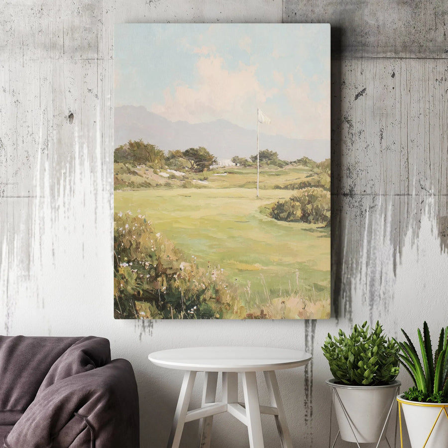 Golf Course Canvas Wall Art | Vintage Style Golf Painting Print | Premium Gallery Wrapped Canvas | Gift for Golfer Man Cave Decor