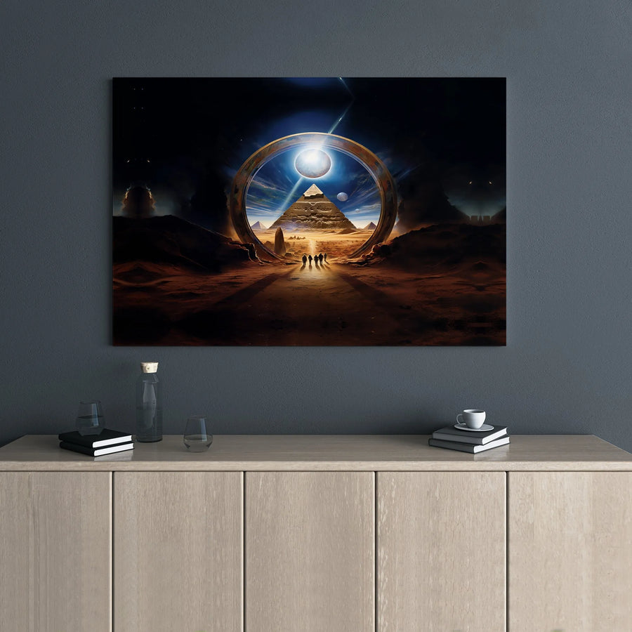 Egyptian Pyramid Canvas Art | Surreal Sci-Fi Portal Wall Decor | Premium Gallery Wrap Print | Modern Living Room Home Office Gift