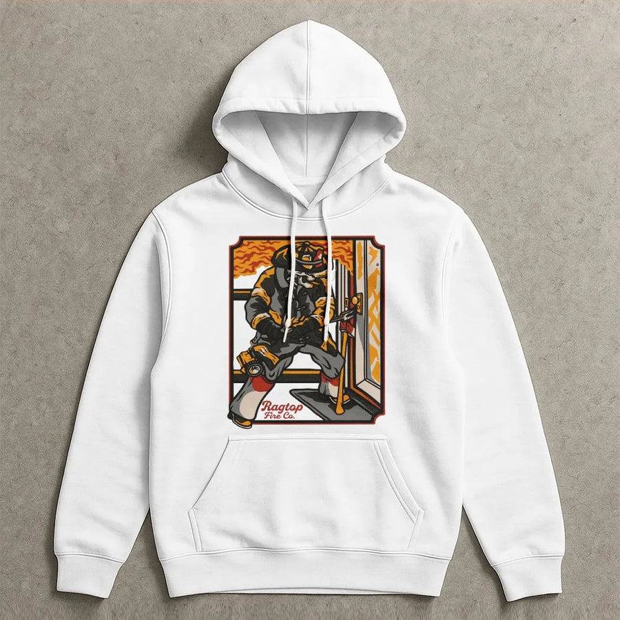 Skeleton Firefighter Forcible Entry Hoodie | Badass Skull Graphic Design | Premium Cotton-Blend | Gift for Fireman and First Responders
