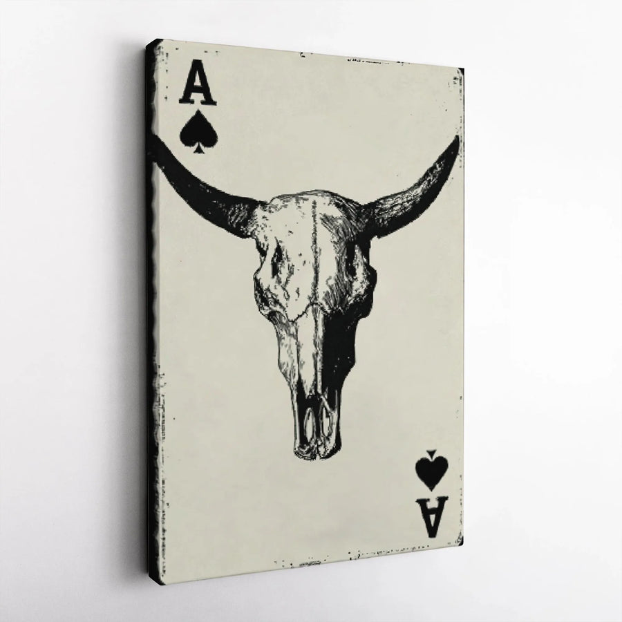 Bull Skull Ace Of Spades Canvas Wall Art | Western Poker Playing Card Decor | Premium Gallery Wrapped Print | Masculine Home Office Gift