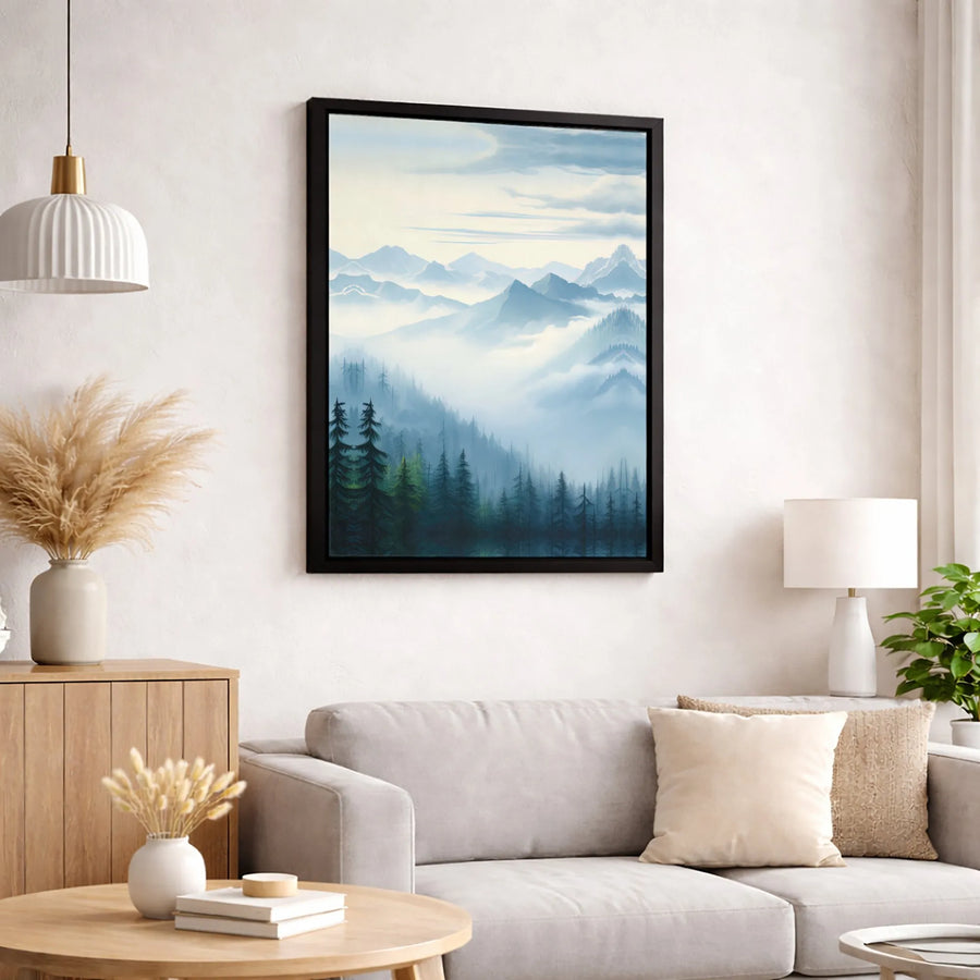 Misty Mountain Forest Canvas Wall Art | Foggy Pine Landscape Print | Gallery Wrapped Premium Quality | Nature Decor for Home & Office