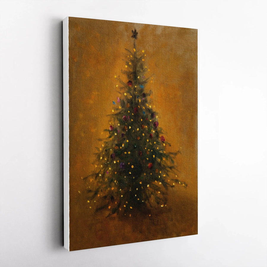 Vintage Christmas Tree Canvas Wall Art | Impressionist Painting Style Print with Glowing Lights | Premium 1.25" Thick Canvas | Seasonal Home Decor Gift