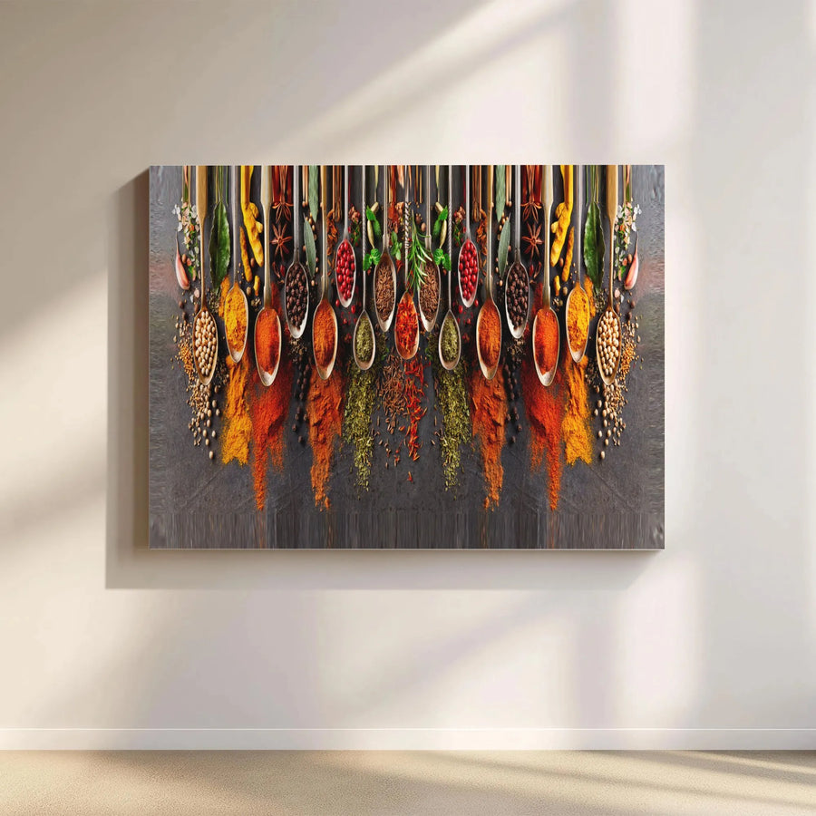Herbs and Spices Canvas Wall Art | Colorful Spice Spoons Photography | Premium Gallery Wrapped Canvas | Kitchen & Dining Room Decor Gift