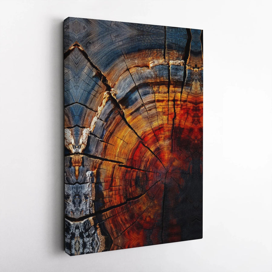 Abstract Tree Rings Wall Art | Burnt Wood Texture Print | Gallery-Quality 1.25” Canvas | Modern Nature Decor for Living Room Office