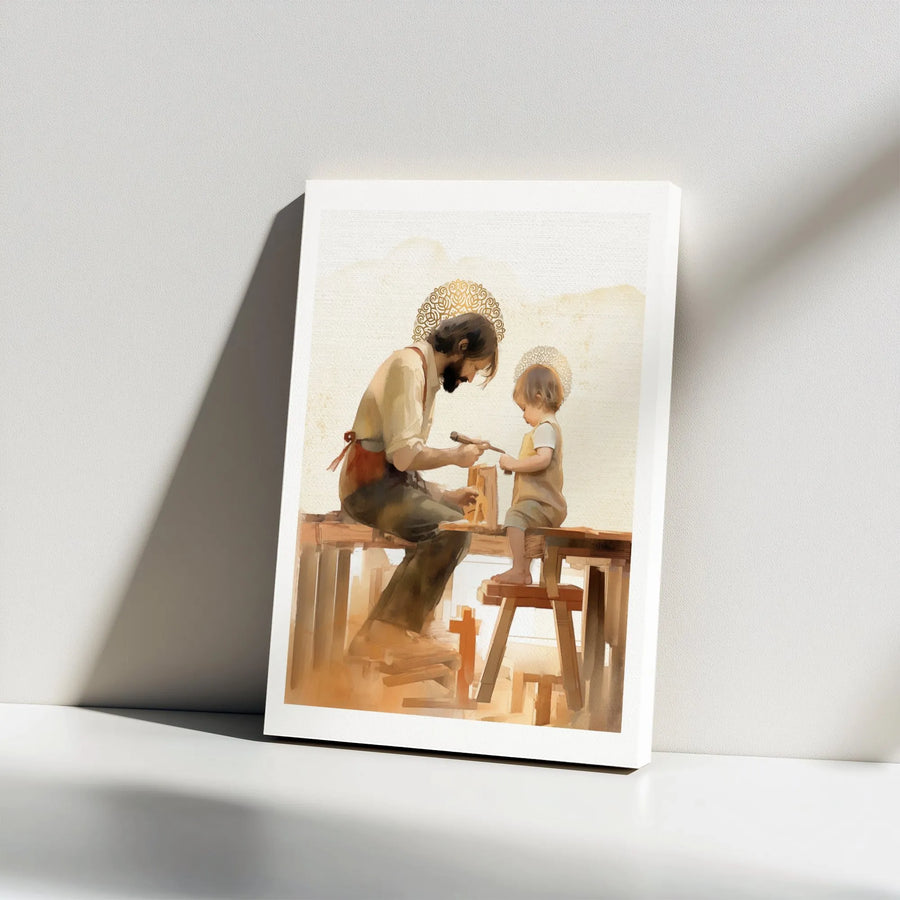 Saint Joseph and Child Jesus Canvas Print | Sacred Carpenter Art | 1.25-Inch Gallery Wrap | Christian Home Decor Gift for Nursery or Office