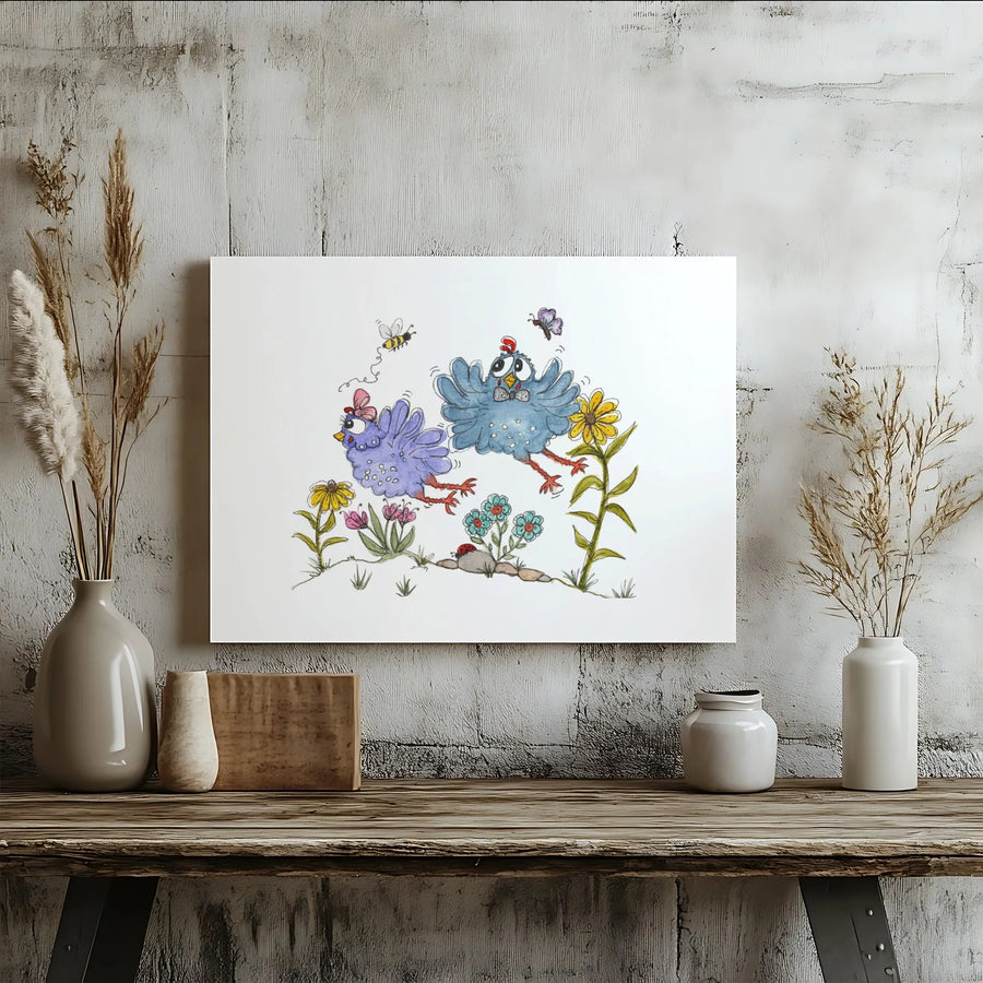 Whimsical Chicken Canvas Print | Playful Farm Animals Art | Premium Thick Gallery Wrap | Gift for Kids Room & Nursery Decor