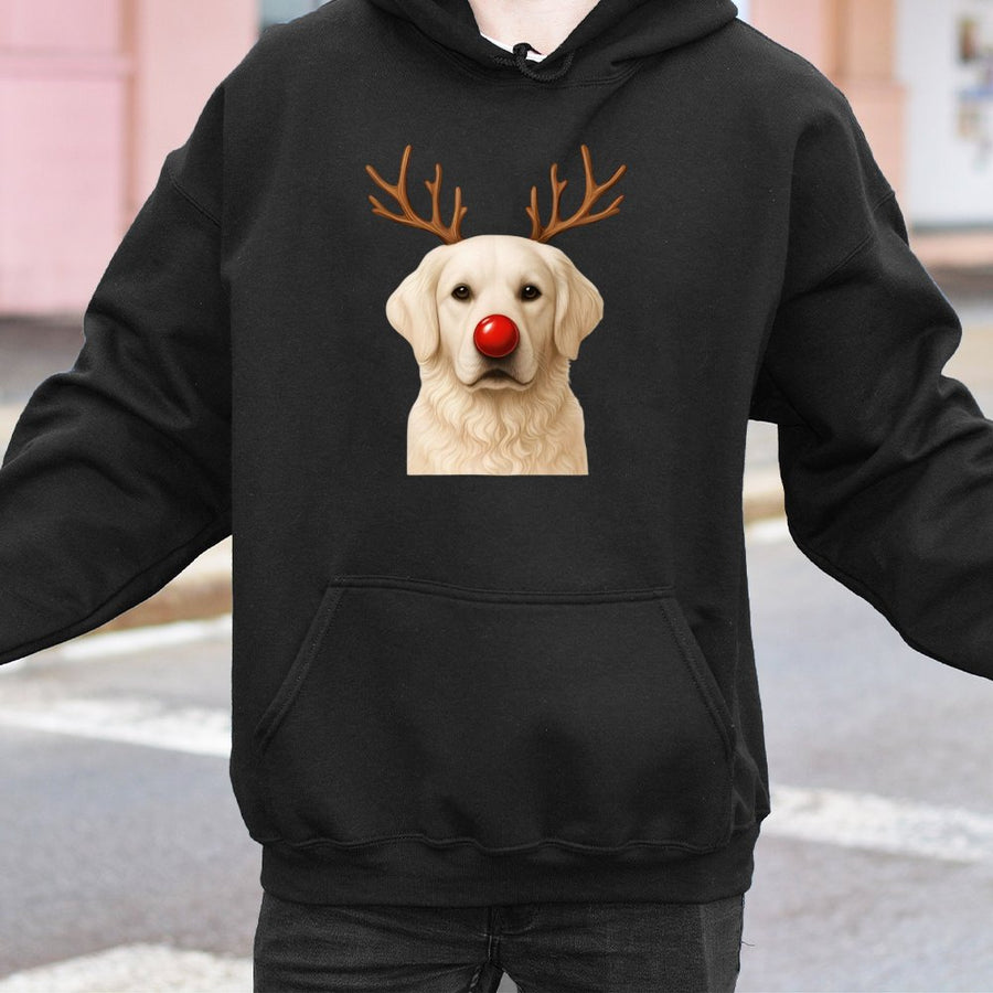 Christmas Reindeer Dog Hoodie | Golden Retriever Xmas Graphic | Premium Cotton Blend | Unisex Festive Gift for Dog Lovers