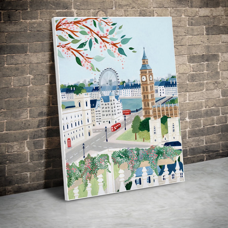 London Cityscape Canvas Art | Big Ben and London Eye Travel Wall Decor | Premium 1.25" Gallery Wrap | Gift for UK Enthusiasts and Anglophiles