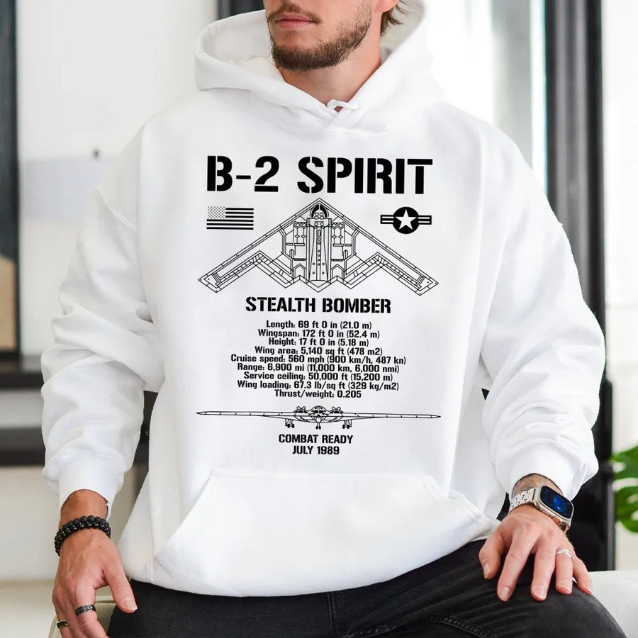 B-2 Spirit Stealth Bomber Hoodie | Technical Blueprint Aircraft Diagram | Premium Cotton Blend | Gift for Aviation Enthusiasts and Pilots