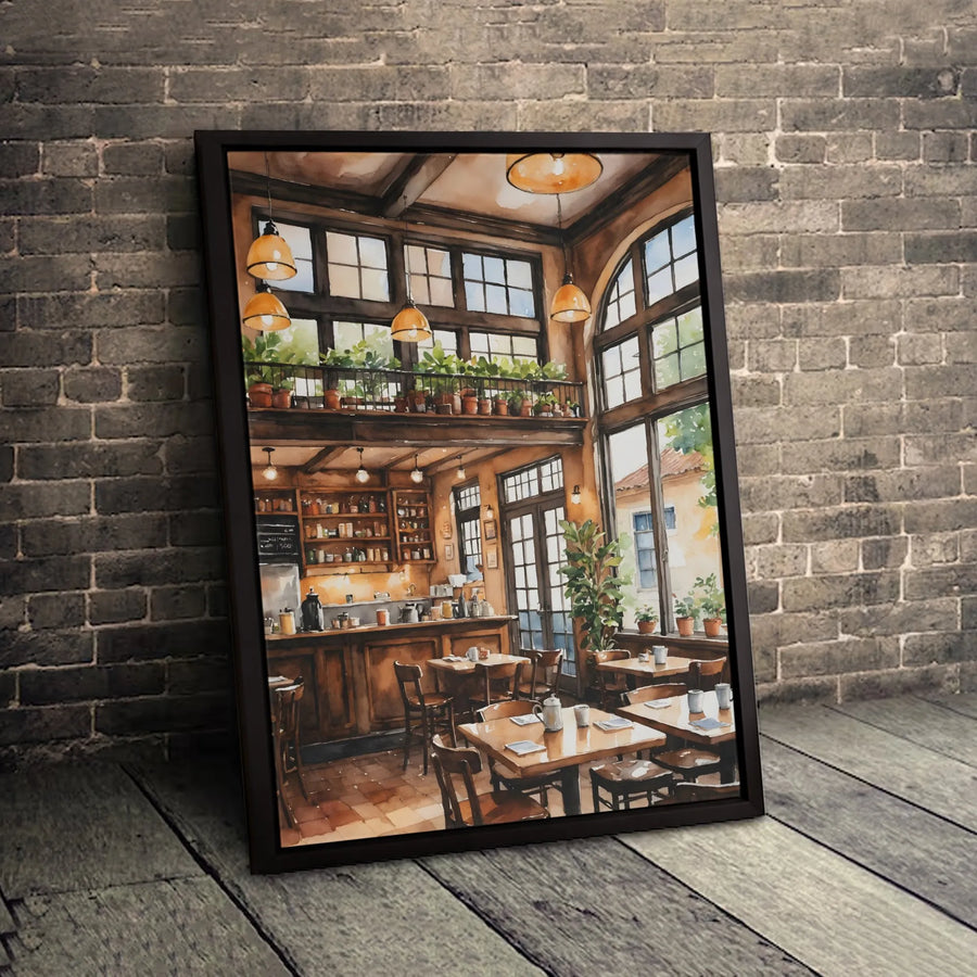Cozy Coffee Shop Wall Art | Watercolor Café Interior Print | Premium 1.25" Gallery Canvas | Home & Office Decor Gift