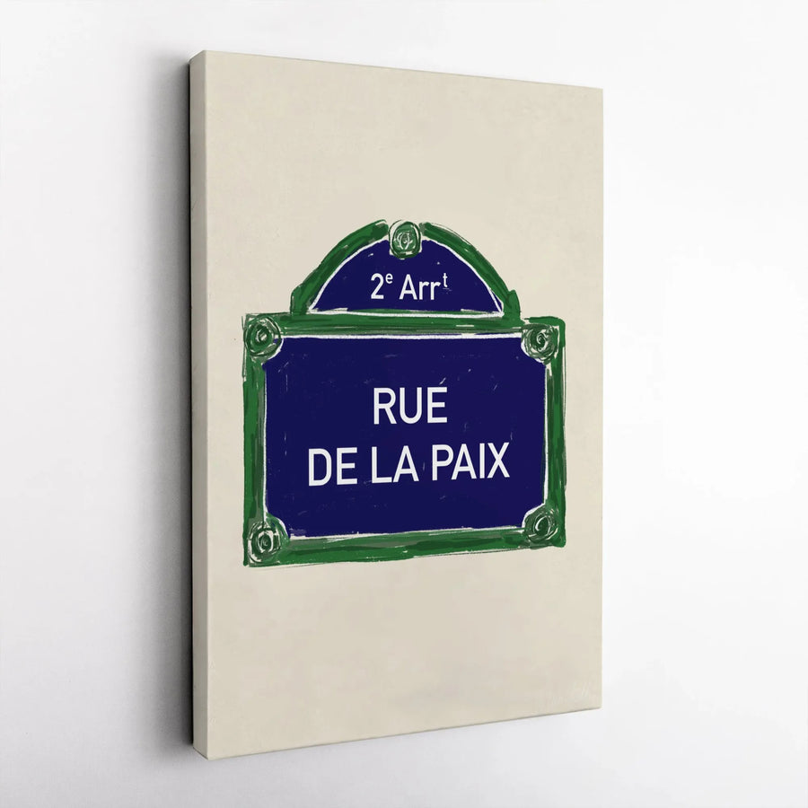 Rue de la Paix Paris Street Sign Canvas | Vintage French Aesthetic Wall Art | Premium Gallery Wrapped Decor | Travel Lover Gift