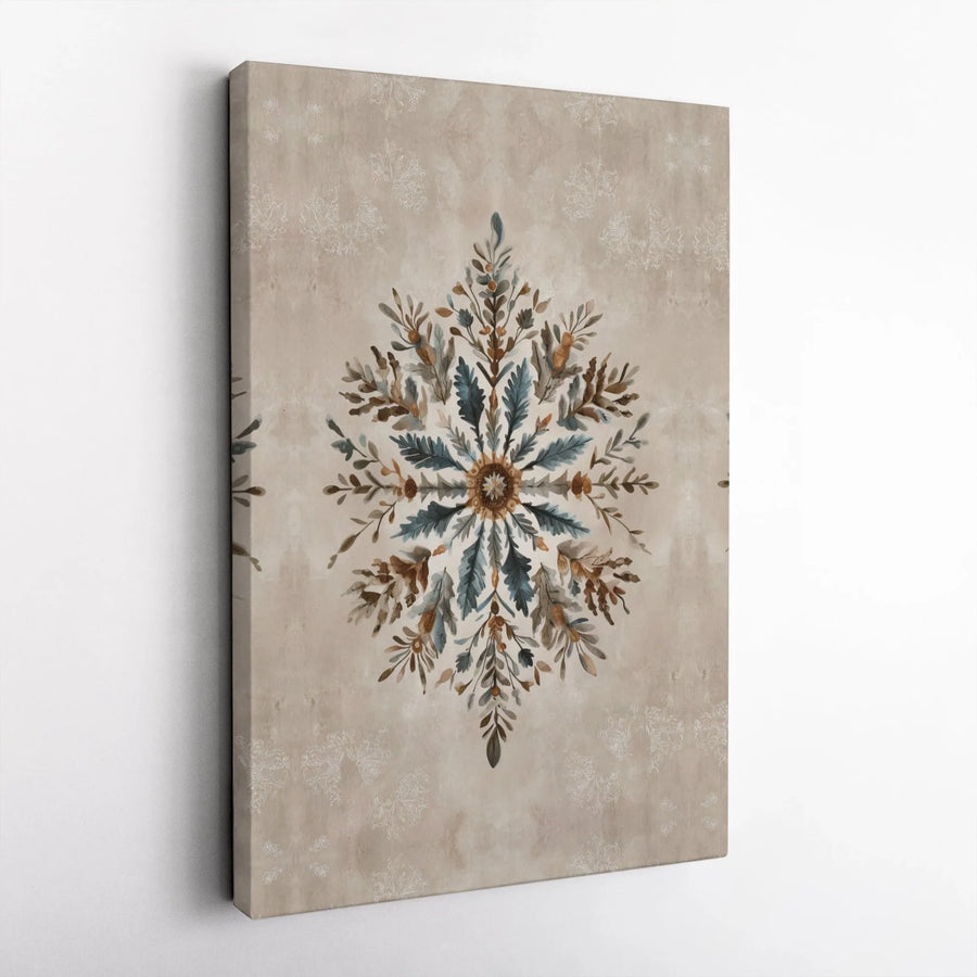 Botanical Mandala Wall Art | Watercolor Leaf Motif Canvas | Premium 1.25-Inch Gallery Wrap | Earthy Neutral Home Decor Gift