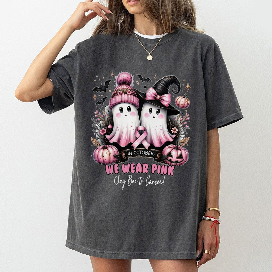 Breast Cancer Awareness T-Shirt | Cute Halloween Ghost Design | Soft 100% Cotton Premium Tee | Support Squad Gift for Women and Survivors