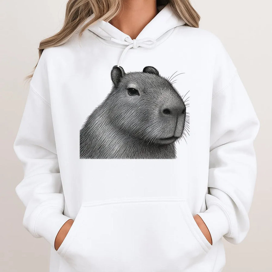 Capybara Hoodie | Realistic Animal Sketch Art | Premium Cotton-Blend Pullover | Unique Wildlife Lover Gift for Men and Women