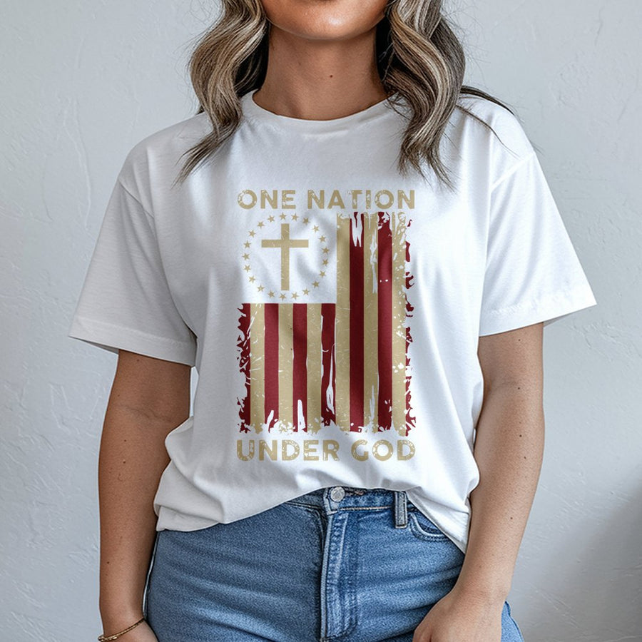 One Nation Under God T-Shirt | Patriotic American Flag Cross Graphic | Premium Cotton Unisex Apparel | Faith and Freedom Christian Gift