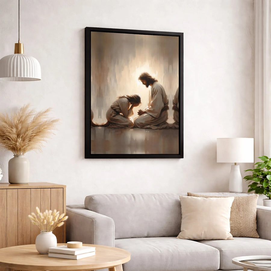 Jesus Comforting Weeping Woman Canvas Art | Religious Healing Wall Decor | Gallery Quality Premium Print | Spiritual Christian Gift for Home
