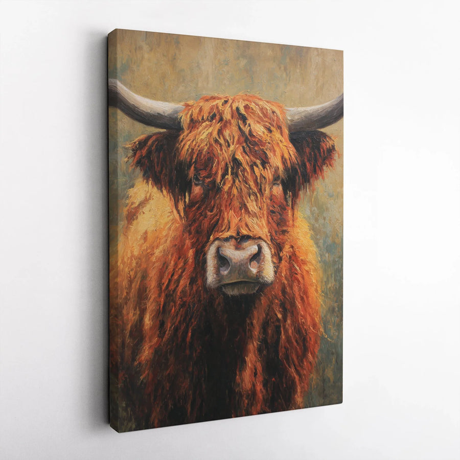 Highland Cow Canvas Wall Art | Rustic Farmhouse Animal Portrait | Premium Gallery Wrapped Print | Farmhouse Decor Gift for Animal Lovers