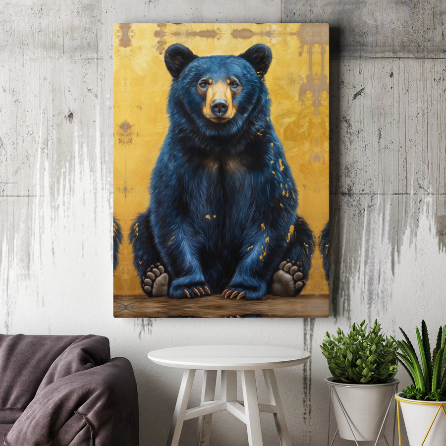 Black Bear Canvas Wall Art | Modern Wildlife Portrait with Gold Background | Premium Gallery Wrapped Canvas | Rustic Cabin Decor Gift for Nature Lovers