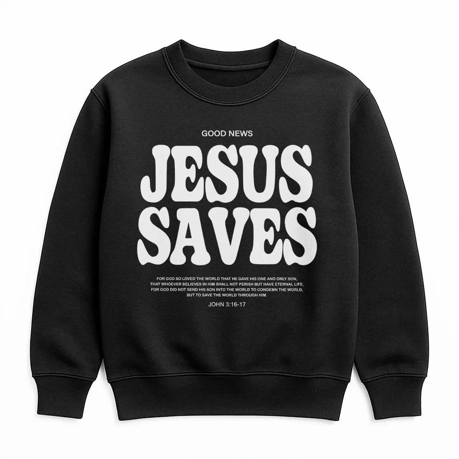 Jesus Saves Sweatshirt | Faith Based Retro Typography | Premium Cotton Blend | Christian Gift For Men And Women