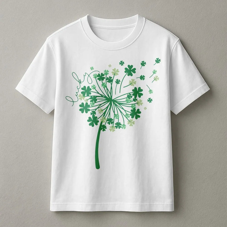 St. Patrick's Day Lucky Shamrock T-Shirt | Minimalist Dandelion Clover Graphic | Premium 100% Cotton | Festive Gift for Irish Pride Celebration