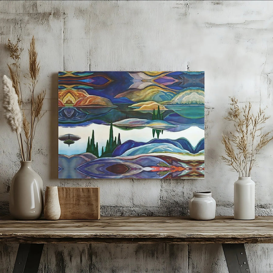 Abstract Surreal Landscape Canvas | Mirrored Reflection UFO Art | Premium 1.25-Inch Gallery Wrap | Modern Wall Decor for Home Office