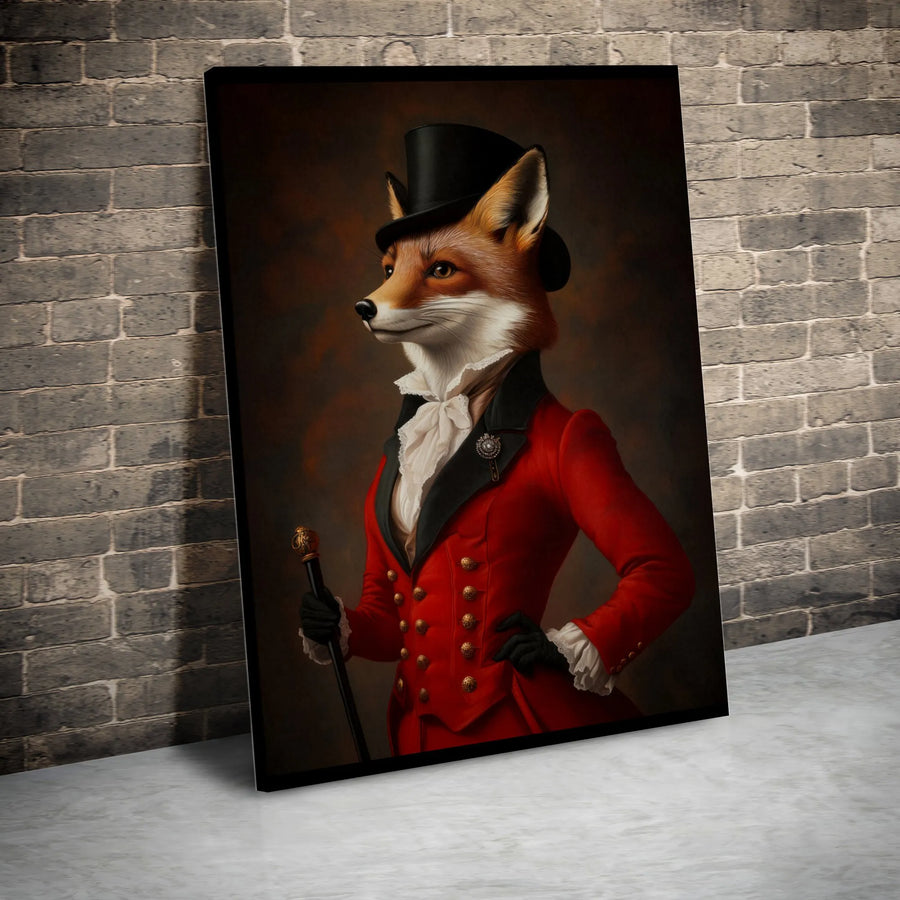 Dapper Fox Wall Art | Victorian Gentleman Animal Portrait | Premium Gallery-Wrapped Canvas | Quirky Home Office Decor Gift
