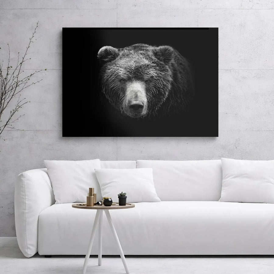 Grizzly Bear Wall Art | Black and White Wildlife Photography | Premium Gallery Wrap Canvas | Modern Home Office Decor Gift
