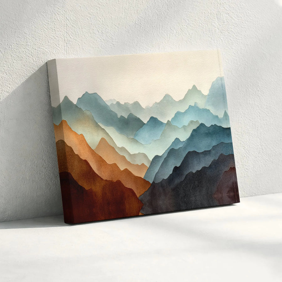 Abstract Mountain Canvas Wall Art | Watercolor Earth Tone Landscape Print | Gallery Quality 1.25" Profile | Modern Home Decor Gift