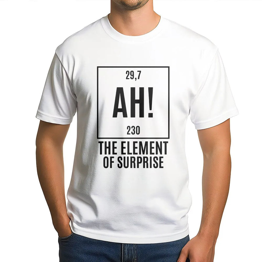 Element of Surprise Shirt | Funny Chemistry Periodic Table Graphic Tee | Premium Soft Cotton | Geek Humor Gift for Science Teacher or Student