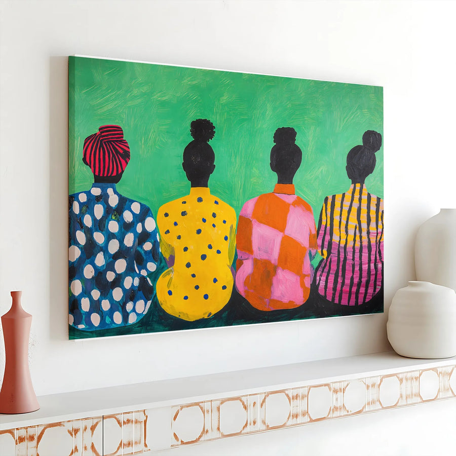Black Women Wall Art | Vibrant Cultural Portrait Canvas Print | Premium Gallery Wrap Decor | Modern Afrocentric Living Room Gift
