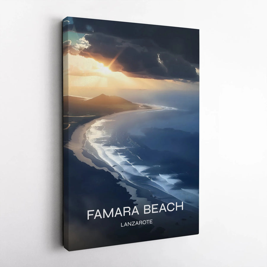 Famara Beach Canvas Wall Art | Lanzarote Sunset Aerial View | Premium Gallery Wrap Print | Coastal Home Decor Travel Gift