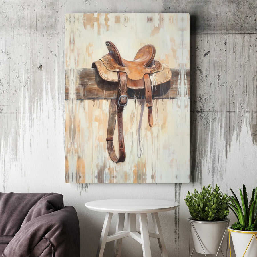 Western Horse Saddle Canvas Print | Rustic Equestrian Wall Art | Premium Gallery-Wrapped 1.25" Profile | Country Home & Office Decor Gift