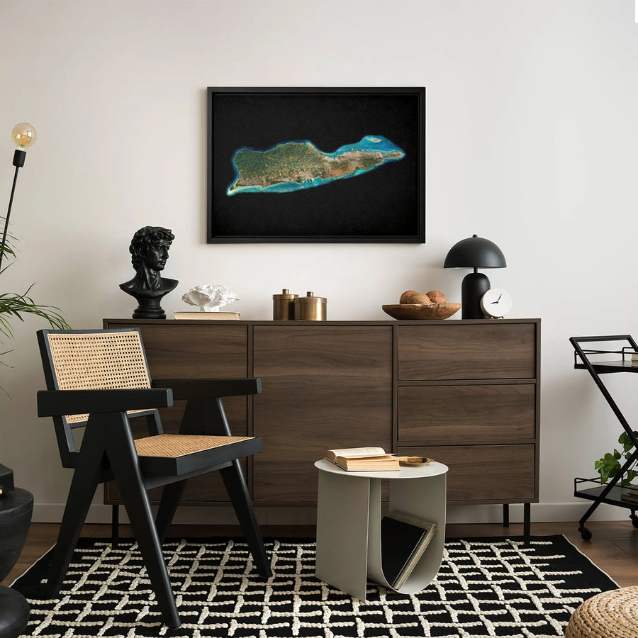 St. Croix US Virgin Islands Map Canvas | Satellite Aerial View Wall Art | Premium Gallery Wrapped Decor | Caribbean Travel Lover Gift