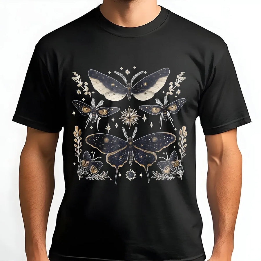 Celestial Luna Moth T-Shirt | Mystical Moon Phase & Wildflower Graphic | Premium Cotton Blend Sweatshirt | Witchy Cottagecore Aesthetic Gift