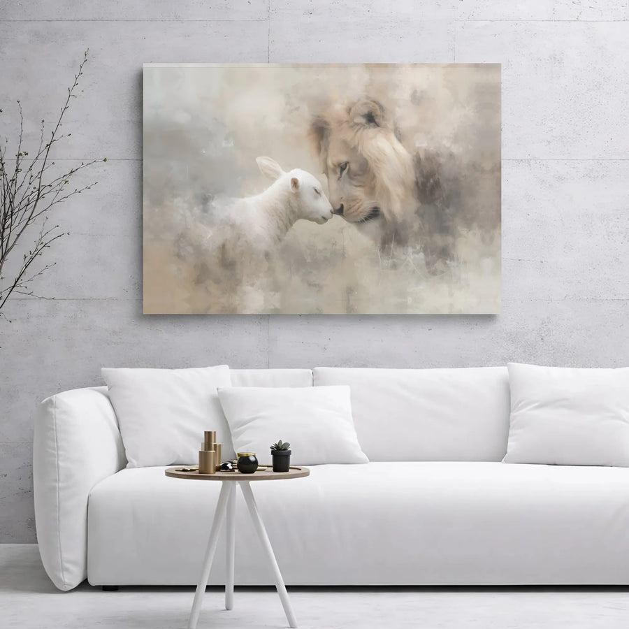 Lion and Lamb Wall Art | Christian Religious Canvas Print | Premium Gallery Wrap Decor | Inspirational Biblical Home Gift